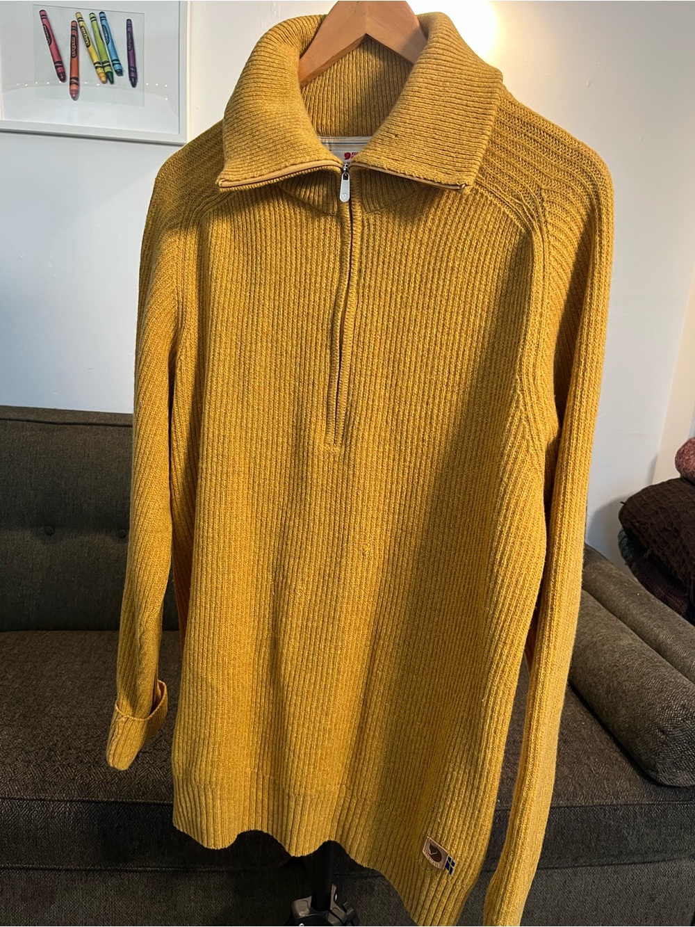 Fjallraven Men's Mustard Ribbed Half-Zip Sweater